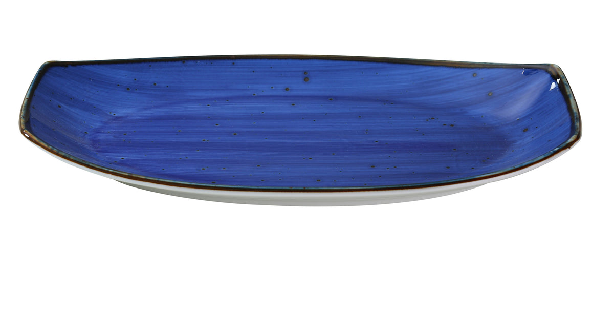 Yanco LY-213BU - Rectangular China Plate, 13" x 7-3/8" x 1-1/2", Blue Glazed Porcelain Safe - Case of 12