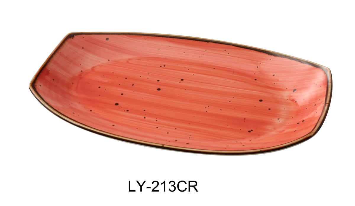 Yanco LY-213CR - Coral Porcelain Plate 13" x 7-3/8" x 1-1/2", Curved Rim, Dishwasher Safe - Case of 12
