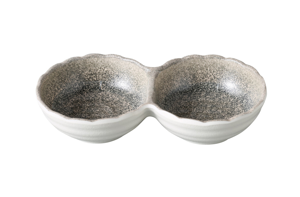 Yanco MI-506 - Gray Melamine Sauce Dish, 5"3/4 x 3" Two-Divided, 2 oz - 1 Dozen - Case of 48
