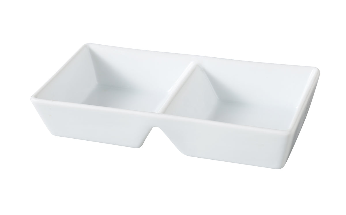 Yanco ML-727 - 2-Comp Porcelain Tray, 6 oz, 7-7/8" L x 4" W x 1-3/8" H, White Rectangular - Case of 36