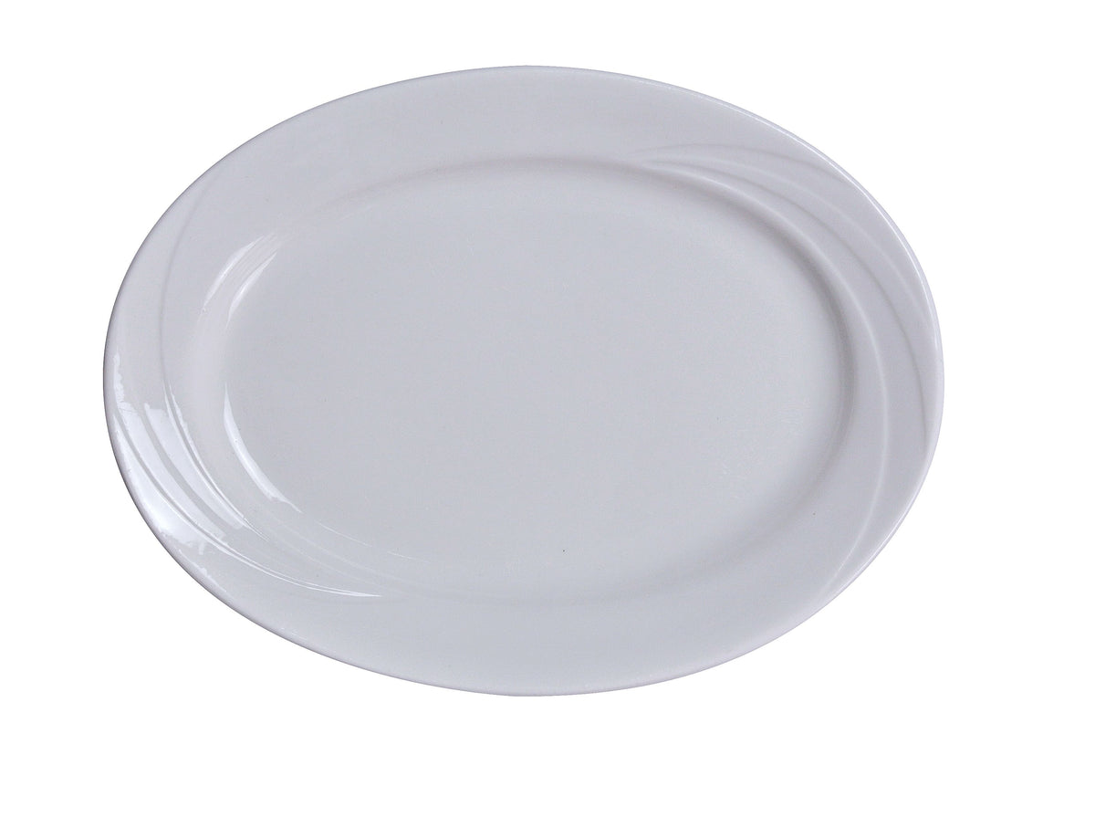 Yanco MM-13 Oval Porcelain Platter, 11-3/4" x 8-3/4" Bone White, Dishwasher Safe - Case of 12
