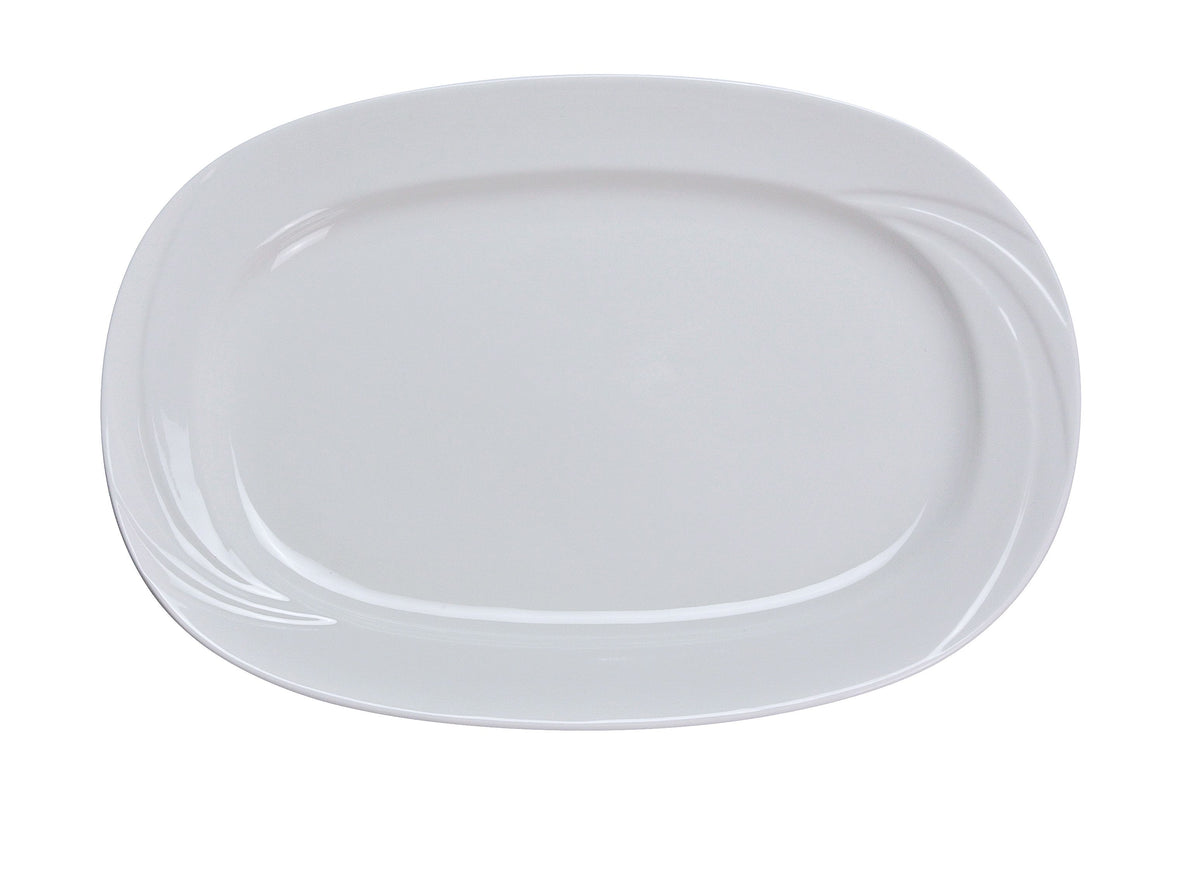 Yanco MM-93 Miami Platter - 11-3/4" x 8-1/2" Porcelain White Embossed Rim Dishwasher Safe - Case of 12