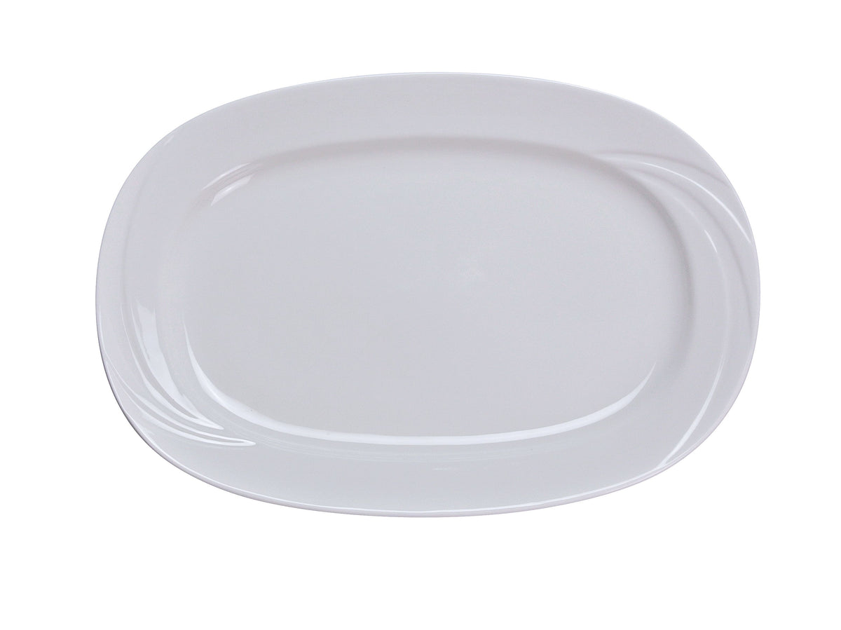 Yanco MM-94 Miami Platter 14" X 10" Bone-White Porcelain Embossed Rim Dishwasher Safe - Case of 12