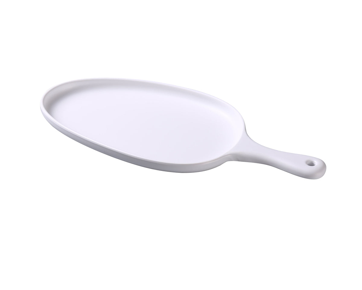 Yanco MO-809 Plate, 15-1/2" L x 7-1/2" W x 1-1/4" H, White Melamine Freeform Handle - Case of 12