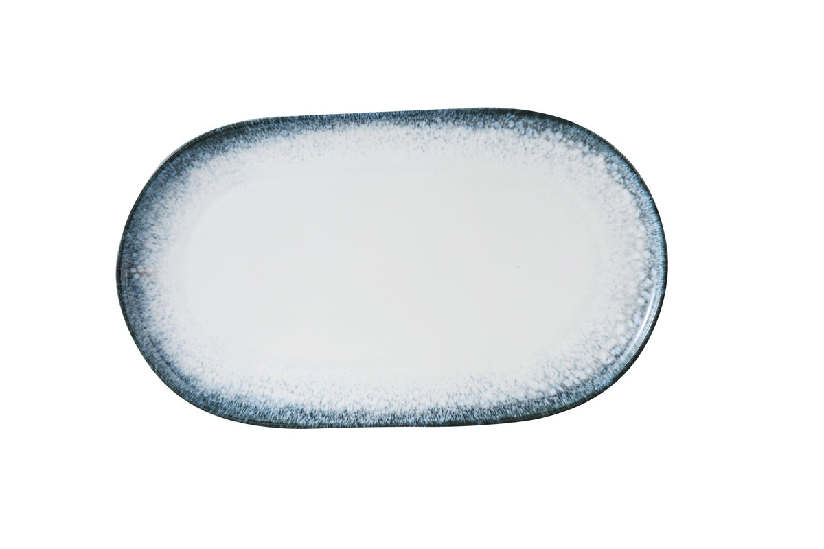 Yanco MR-214 - Oval China Plate, 13 5/8" Diameter, White and Blue, Dishwasher Safe - Case of 12
