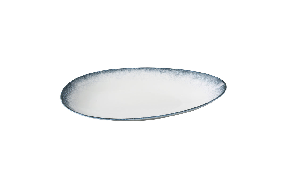 Yanco MR-311 - Oval China Plate 11 3/4" W x 7" D x 1 7/8" H White/Blue Dishwasher/MW Safe - Case of 12