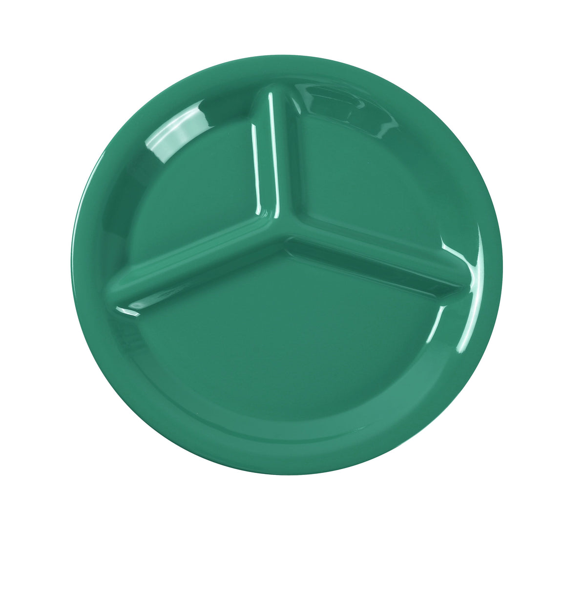Yanco MS-710GR 10" Green 3-Compartment Round Melamine Plate, Heavy-Duty, Dishwasher Safe - Case of 24