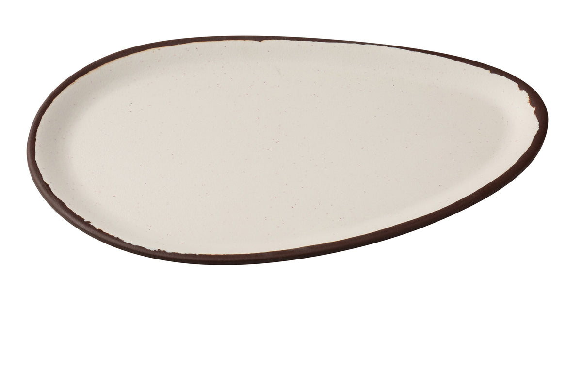 Yanco NA-212 Oval Plate, 12" W x 7-3/4" D x 3/4" H, White/Brown Accent, Melamine Coupe - Case of 24