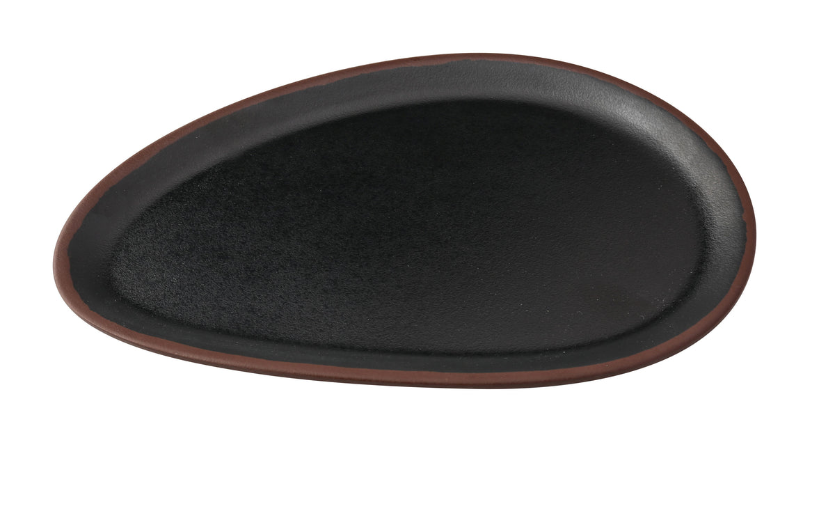 Yanco NA-212BK Oval Melamine Dinner Plate, Black/Brown Accent, 12" W x 7-3/4" D x 3/4" H - Case of 24