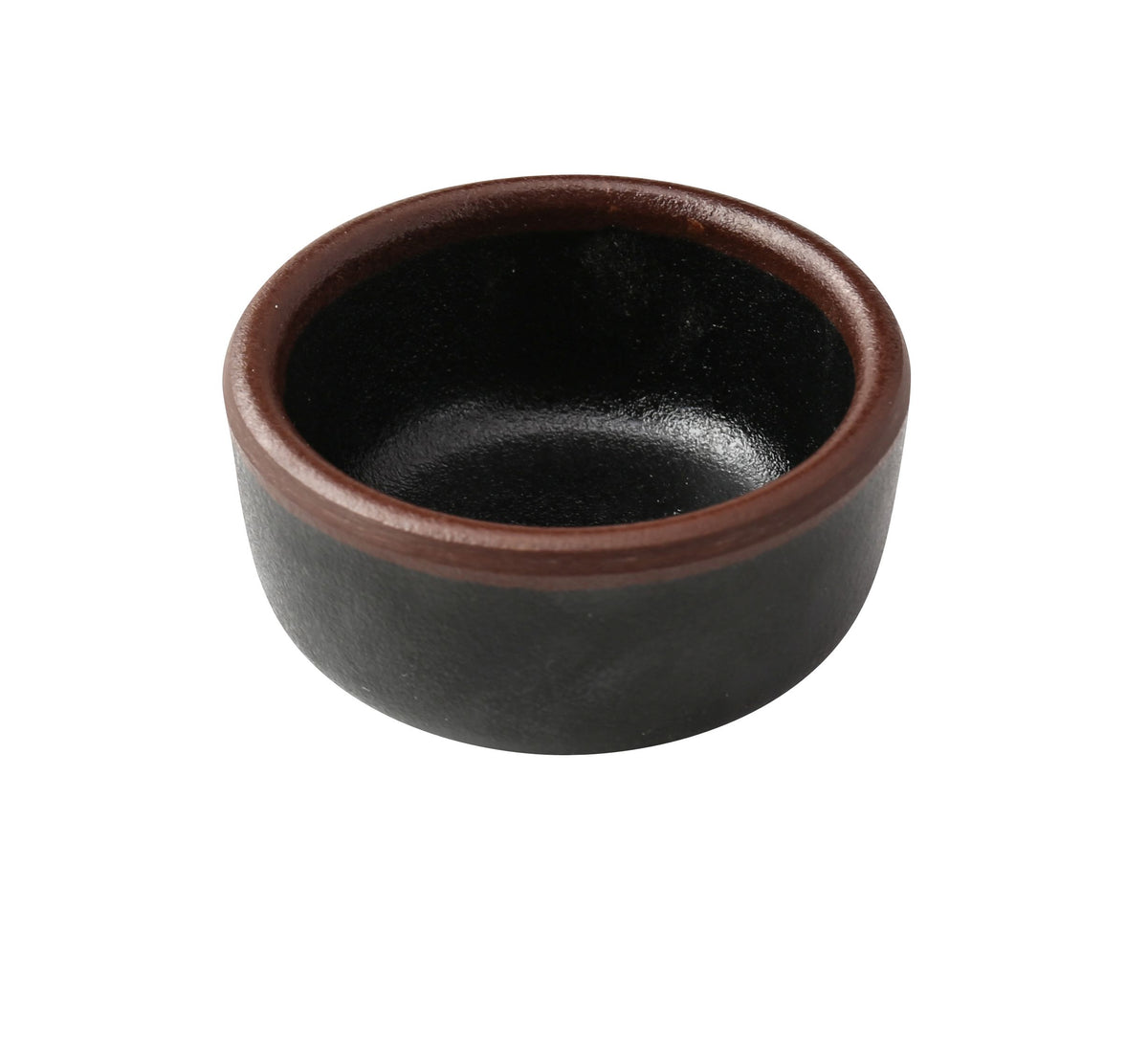 Yanco NA-5002BK - Melamine Sauce Dish, Round, 2-1/2" Dia x 1-1/4" H, 1.5 oz, Black/Brown Accent - Case of 72
