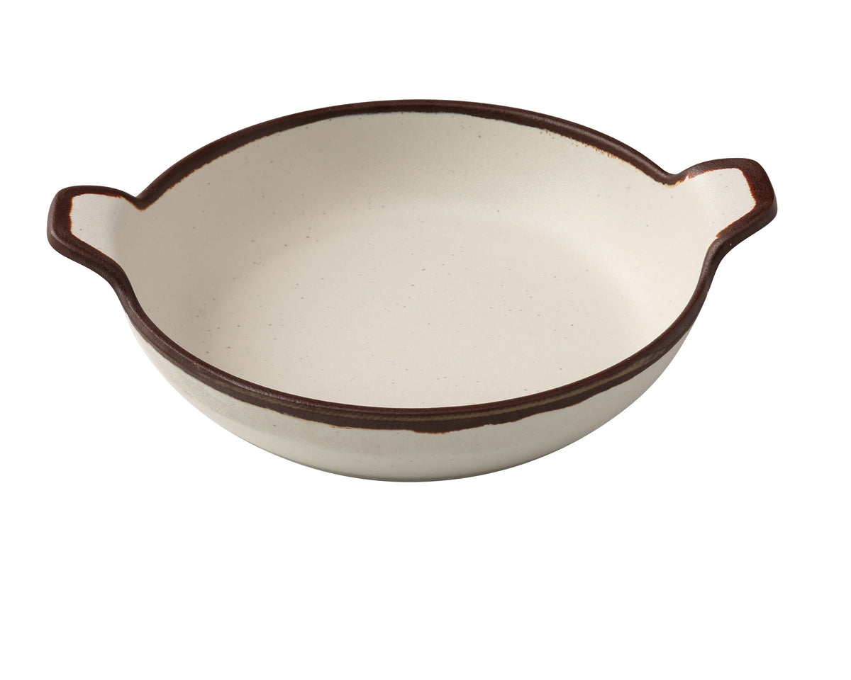 Yanco NA-509 Oval Melamine Bowl, 7-1/2"W x 9"D x 1-3/4"H, 24 oz (-3/4 qt), White/Brown, Safe - Case of 36
