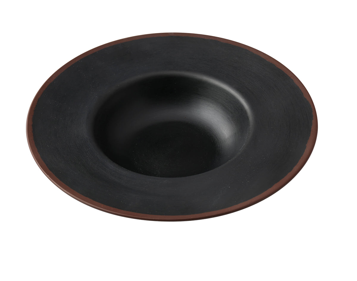 Yanco NA-710BK Dessert Plate, 9-1/4" Dia x 1-7/8" H, 10 oz, Wide-Rim Melamine, Black/Brown - Case of 24