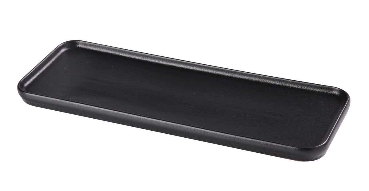 Yanco NB-513 Black Rectangular Porcelain Plate 13-7/8" x 4-3/4" x 3/4" Dishwasher Safe - Case of 24