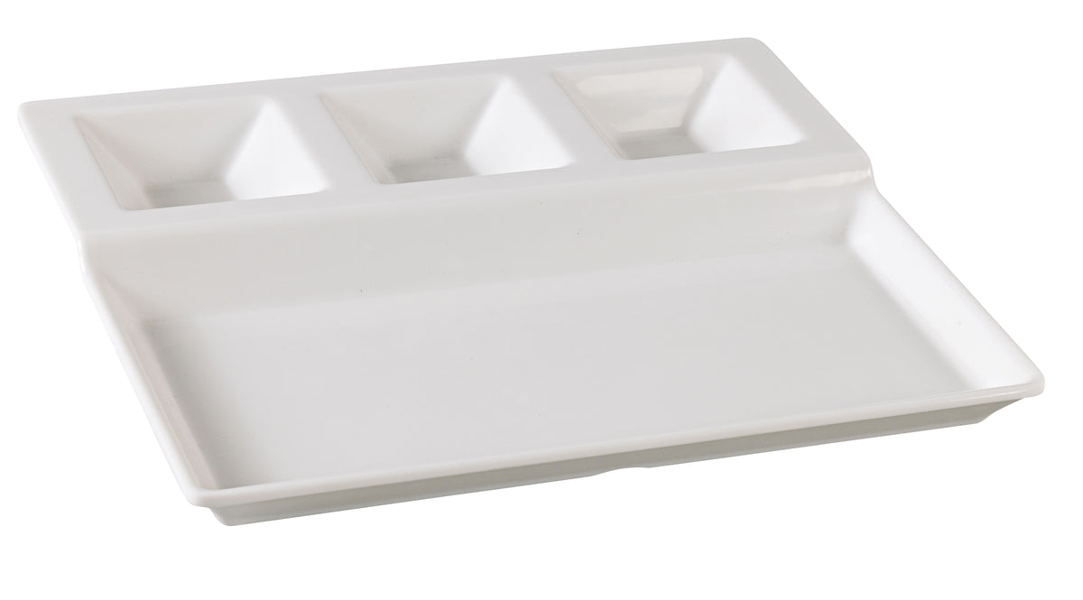 Yanco NC-2520 12" x 10-1/2" Rectangular 4-Compartment Melamine Plate White Heavy-Duty - Case of 12
