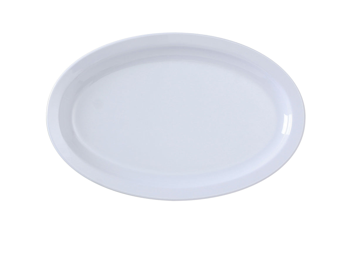 Yanco NS-513W - 13" Oval Melamine Platter, White, Narrow Rim, Dishwasher Safe, NSF - Case of 12