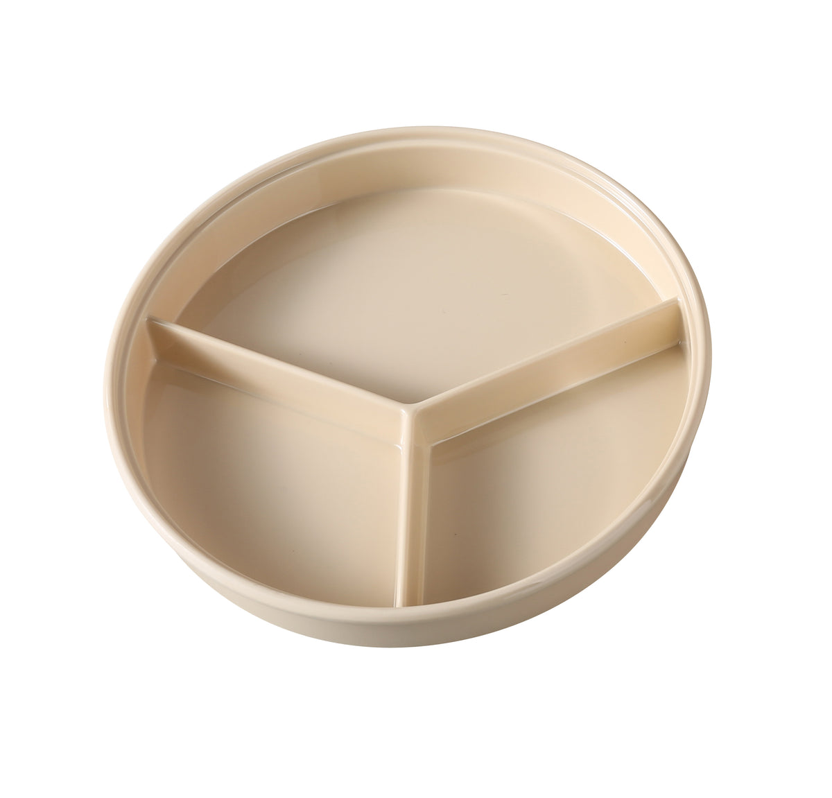 Yanco NS-608-1T - 8-1/4" Tan Melamine Round Divided Server, 3-Compartment with Lid, NSF - Case of 12