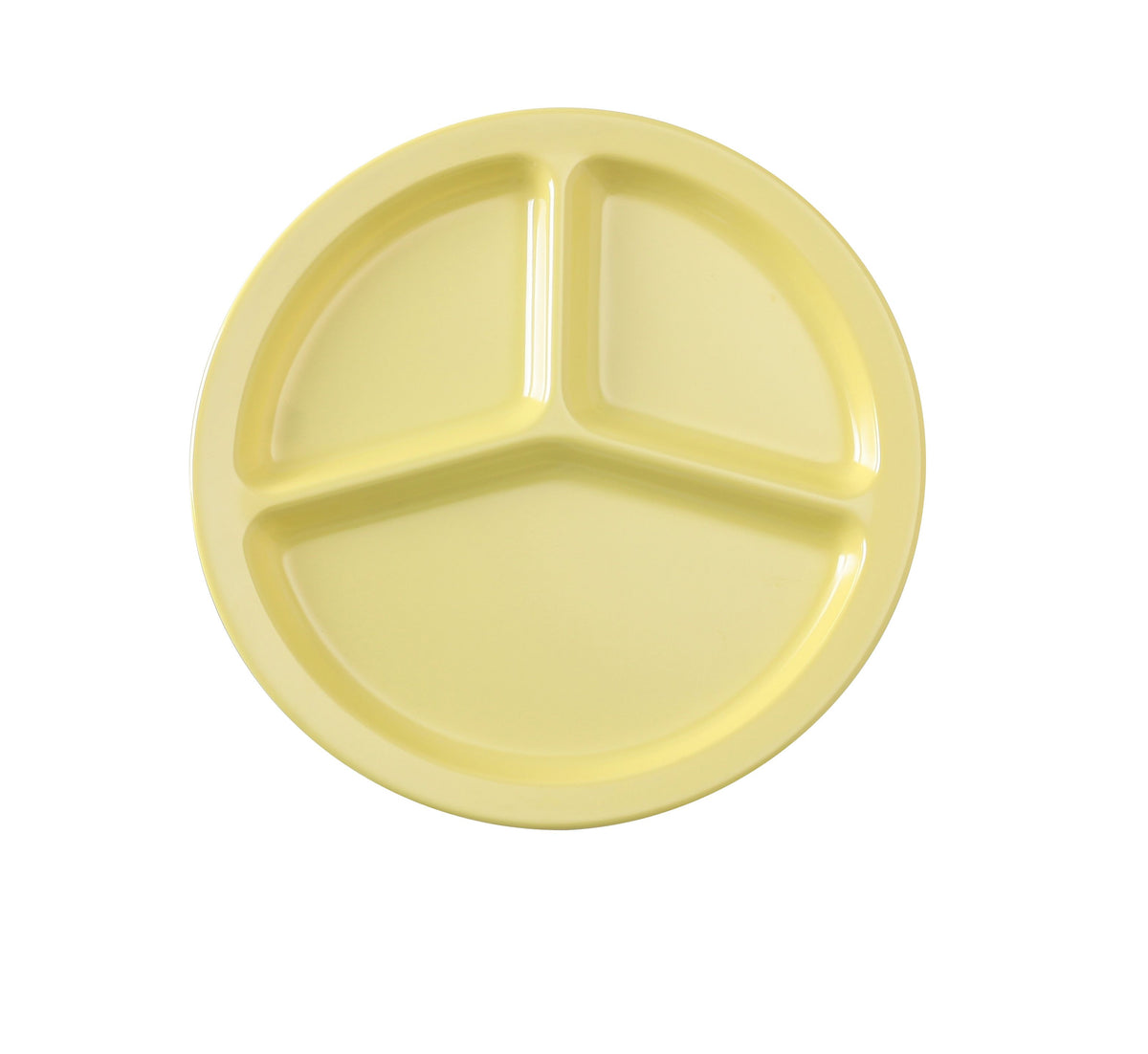 Yanco NS-702Y 10" 3-Compartment Melamine Plate, Yellow, Dishwasher-Safe, NSF-Certified - Case of 24