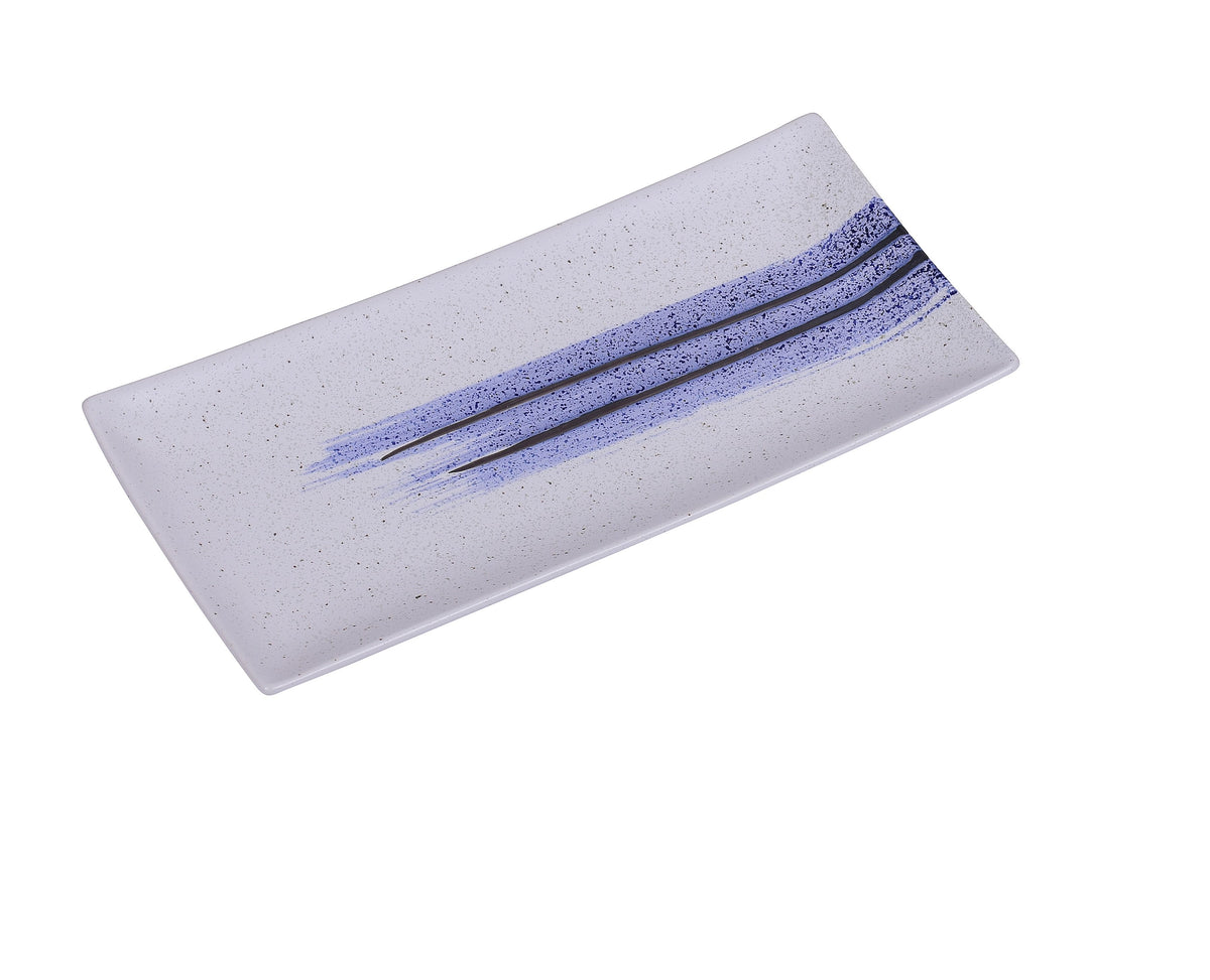 Yanco OC-3110 Sushi Plate, 10" x 4-1/4" Porcelain White with Blue, Dishwasher Safe - Case of 24