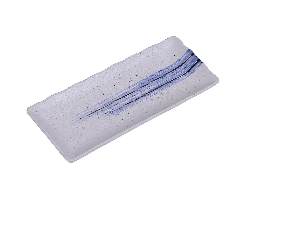 Yanco OC-3112 Sushi Plate, 11.5" x 5.5" Porcelain, White/Blue Glazed, Oven/Microwave Safe - Case of 12