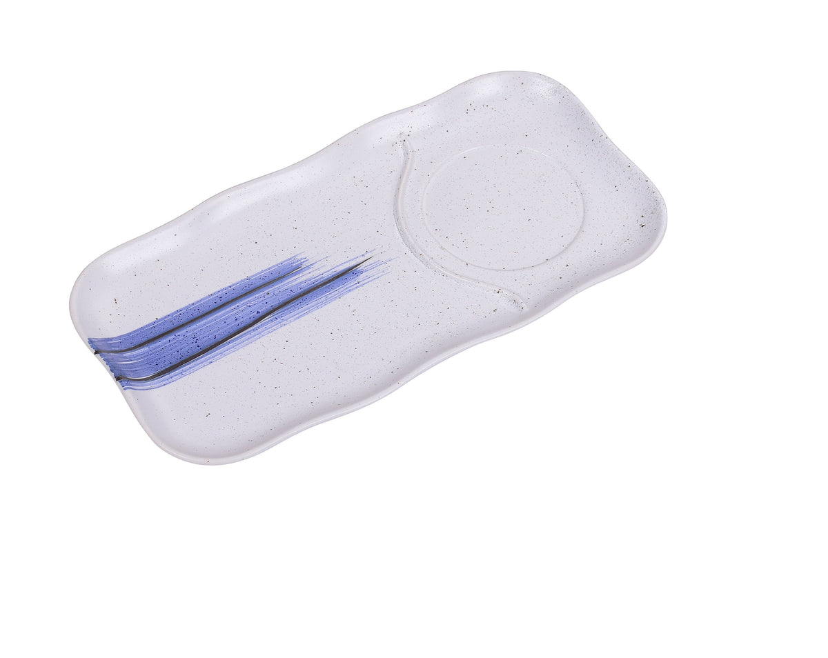 Yanco OC-5112 Ocean Plate, 12" x 6" Rectangular Porcelain, White/Blue Design, Safe - Case of 12