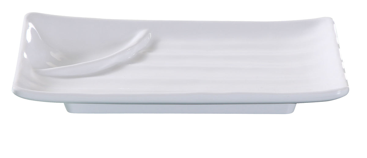 Yanco OK-209 Osaka Divided Plate, 8-3/4" L x 5-1/2" W Melamine White With Sauce Compartment - Case of 24