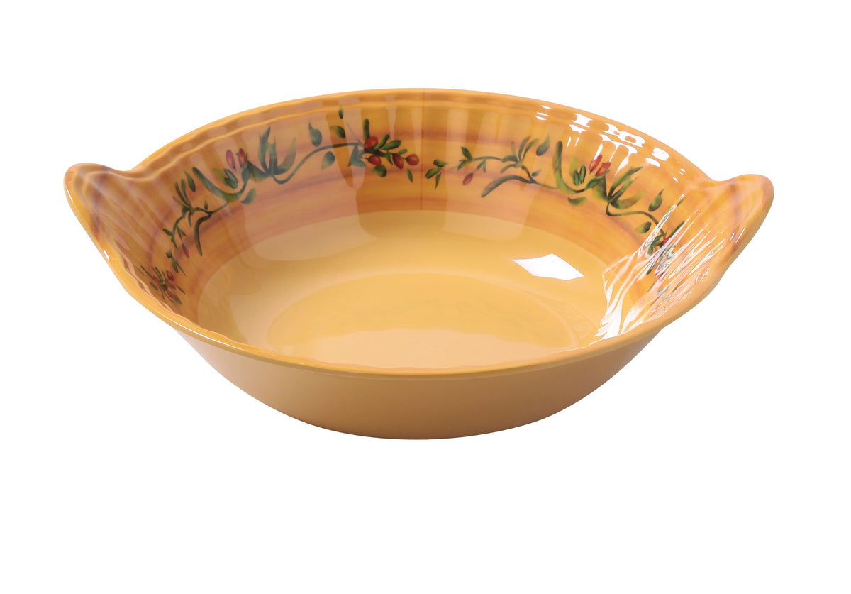 Yanco OL-509 Olive 1 Qt Bowl With Handles, 9" Diameter x 2-1/2" Height, Melamine, Dishwasher Safe - Case of 12