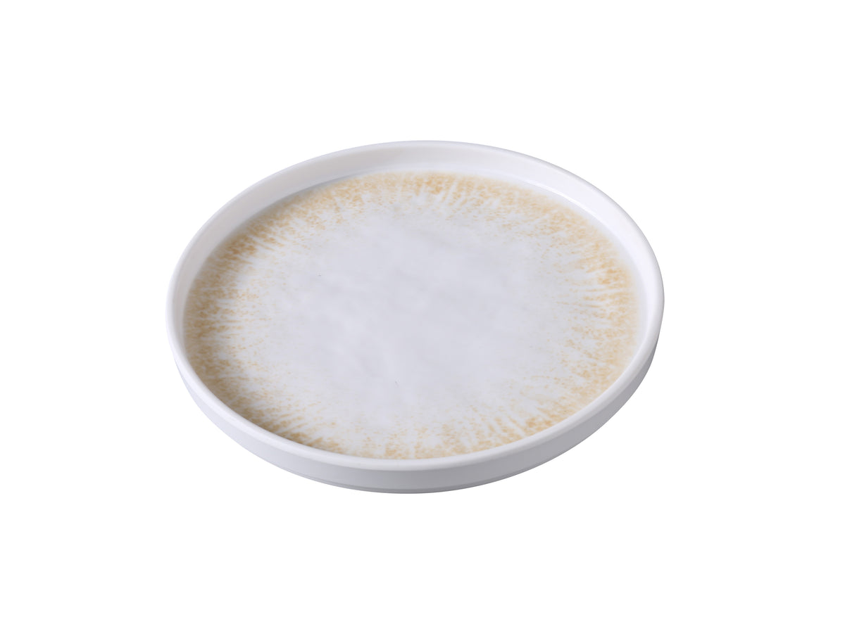 Yanco OP-106 - 6 1/2" x 3/4" Round Melamine Plate, Two-Tone White/Brown Matte - Case of 48