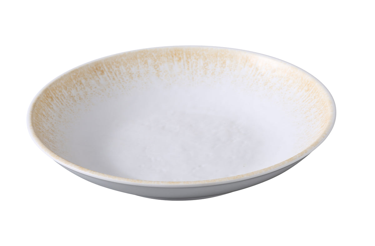 Yanco OP-310 - 42 Oz (1-Qt) Melamine Salad Bowl, 10 1/4" Dia x 1 7/8" H, White/Brown - Case of 24