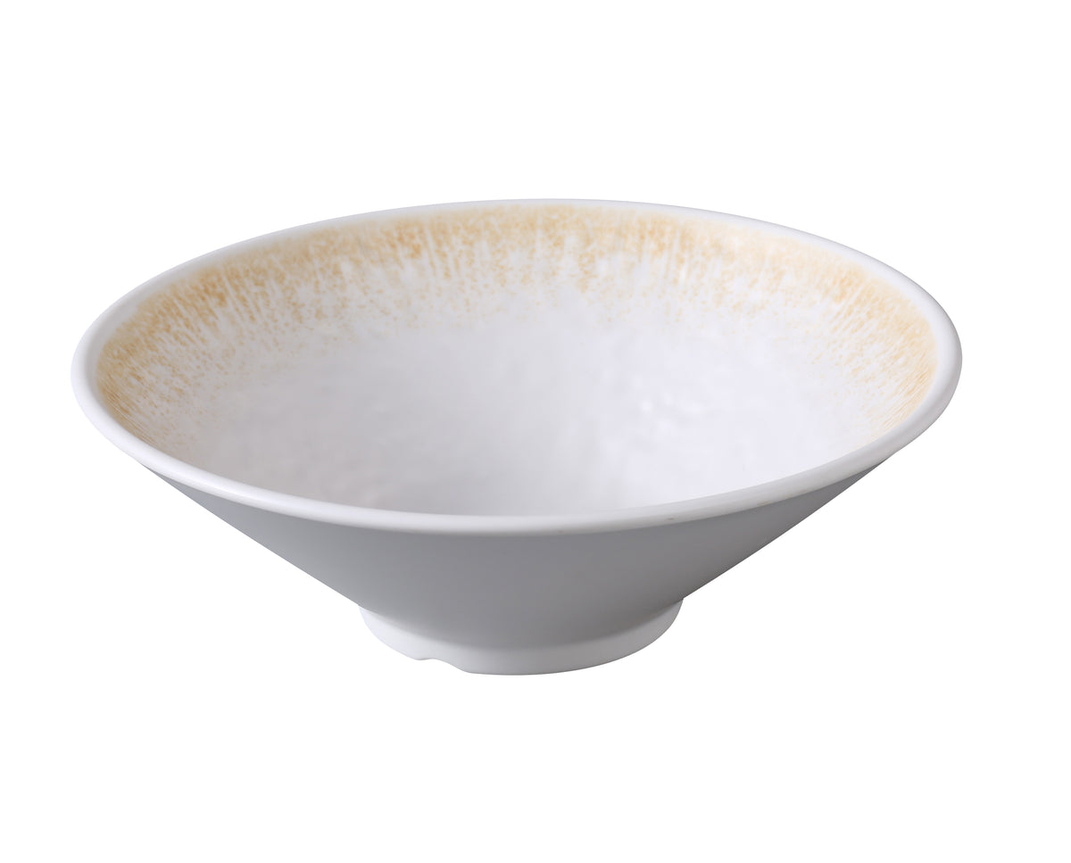 Yanco OP-408 - 35 oz 1 qt Melamine Bowl, 8 3/4" Dia x 2 7/8" H, White/Brown Matte - Case of 24