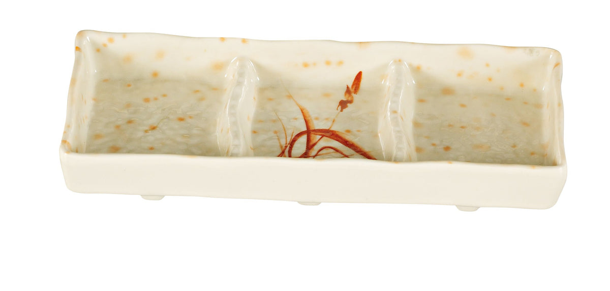 Yanco OR-4030 Orchis Divided Sauce Dish, 2.5 Oz, 3-Compartment, 7-1/2" L x 3" W, Melamine - Case of 48