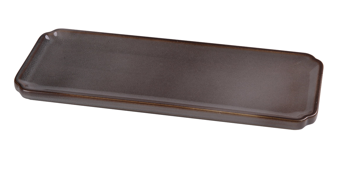 Yanco PK-513 Plate, 13" x 5-1/4" x 3/4", Grey Porcelain Rolled Edge, Dishwasher Safe - Case of 12