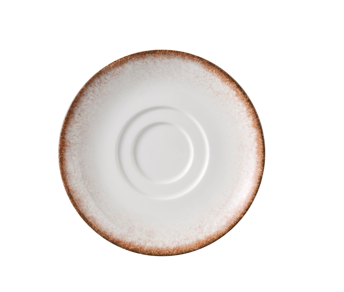 Yanco PR-002 - China Saucer, 6" Dia x 7/8" H, White & Brown, Dishwasher/Microwave Safe, 1 Dozen - Case of 36