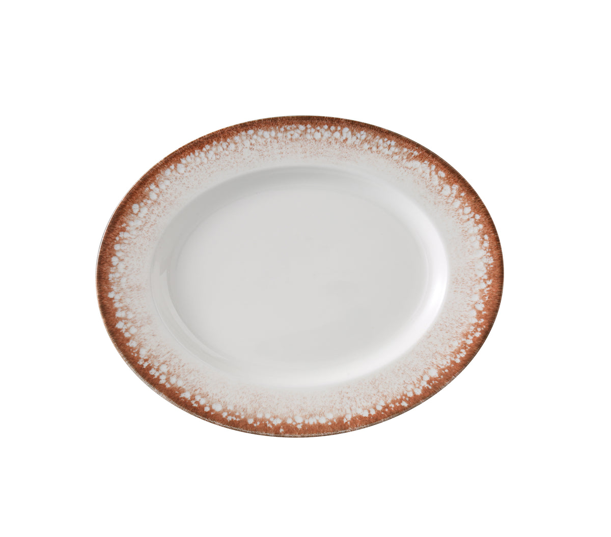 Yanco PR-210 Oval China Plate 10"W x7 7/8"D x1"H White/Brown Dishwasher/Microwave Safe - Case of 24