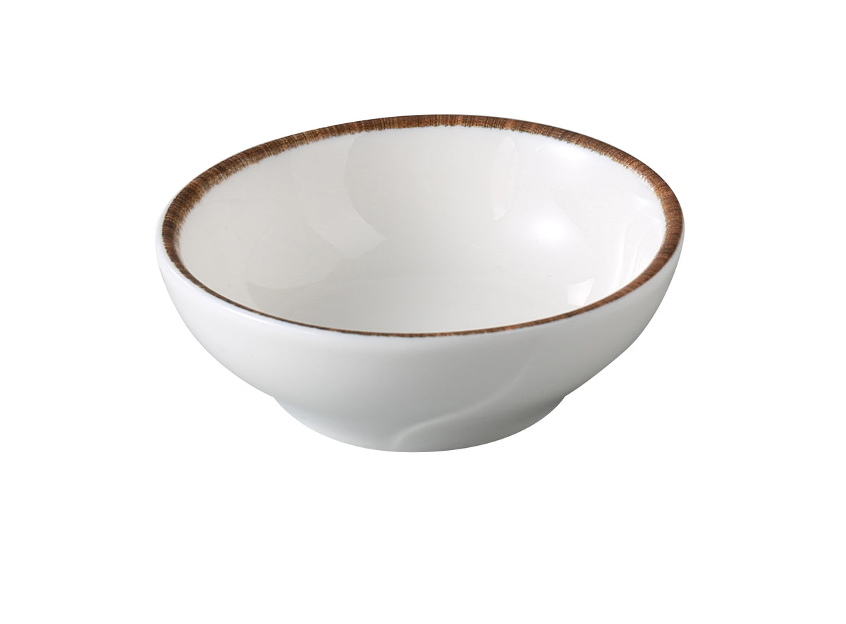 Yanco PR-502 Sauce Dish, 1.5 oz, 2 7/8" Dia x 1" H, White/Brown Dishwasher/Microwave Safe - Case of 48