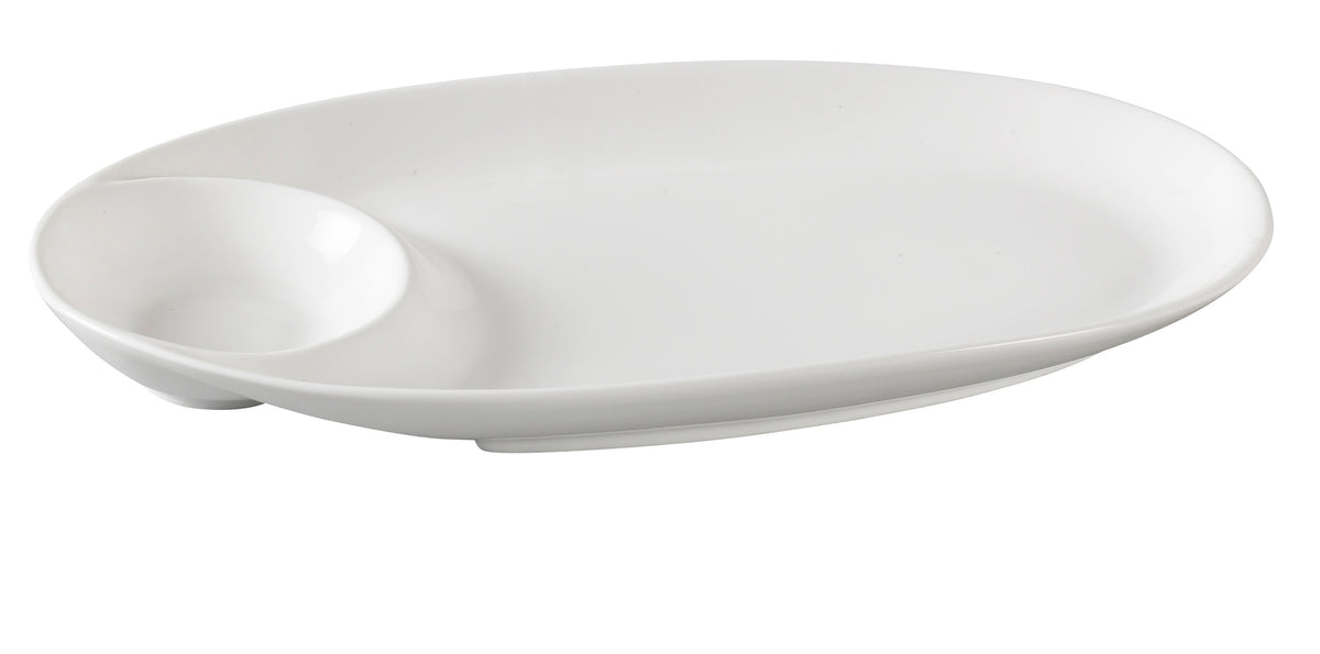 Yanco PS-2011 - 11" Oval White Porcelain Compartment Plate 2 Compartments, Dishwasher Safe - Case of 12