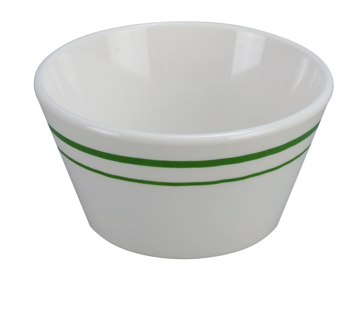 Yanco PT-302 - Pine Tree Bouillon Cup, 8 oz (4" Dia. x 2" H), Melamine, Green Band Beige - Case of 48