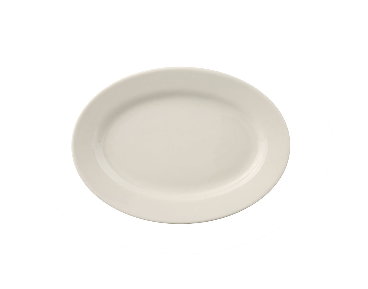 Yanco RE-13 Recovery Platter, Oval 11-1/2" L x 8" W, Wide Rim Edge, American White Ceramic - Case of 12
