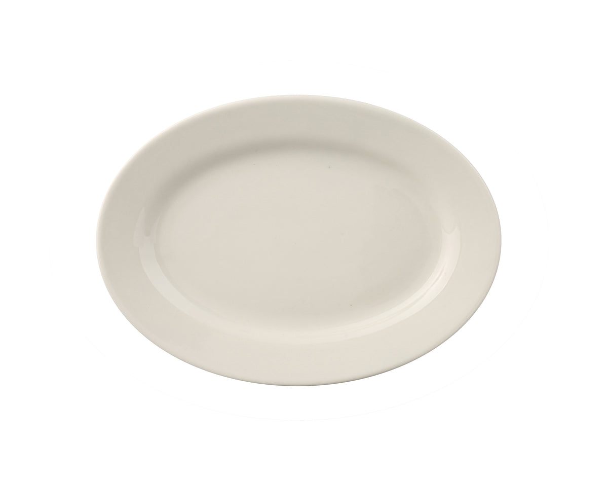 Yanco RE-14 - Oval China Platter, 12-1/2" L X 9" W, Ceramic, White, Rolled Rim, Safe - Case of 12