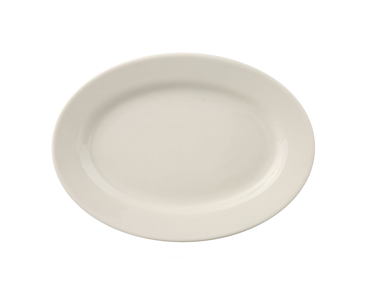 Yanco RE-19 Platter 13-1/2" L x 9-1/2" W, Rim Rolled Edge White Ceramic Dishwasher Safe - Case of 12