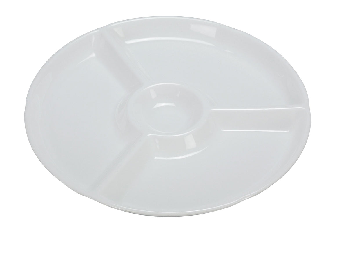 Yanco RM-821 - 12-1/4" 4-Compartment Melamine Plate, White, 1" Sauce Holder for RM-032 - Case of 12