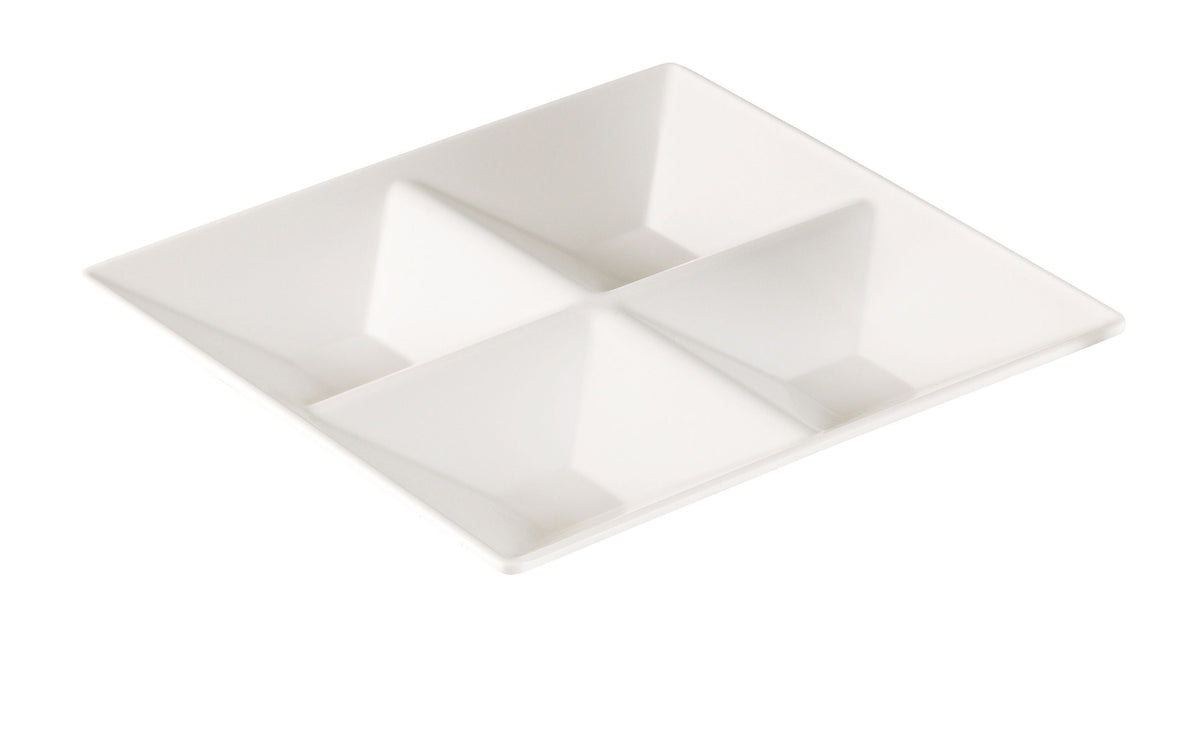 Yanco RM-822 - 11-1/2" x 11-1/2" x 1-1/2" 4-Comp Melamine Plate White, Dishwasher Safe - Case of 12