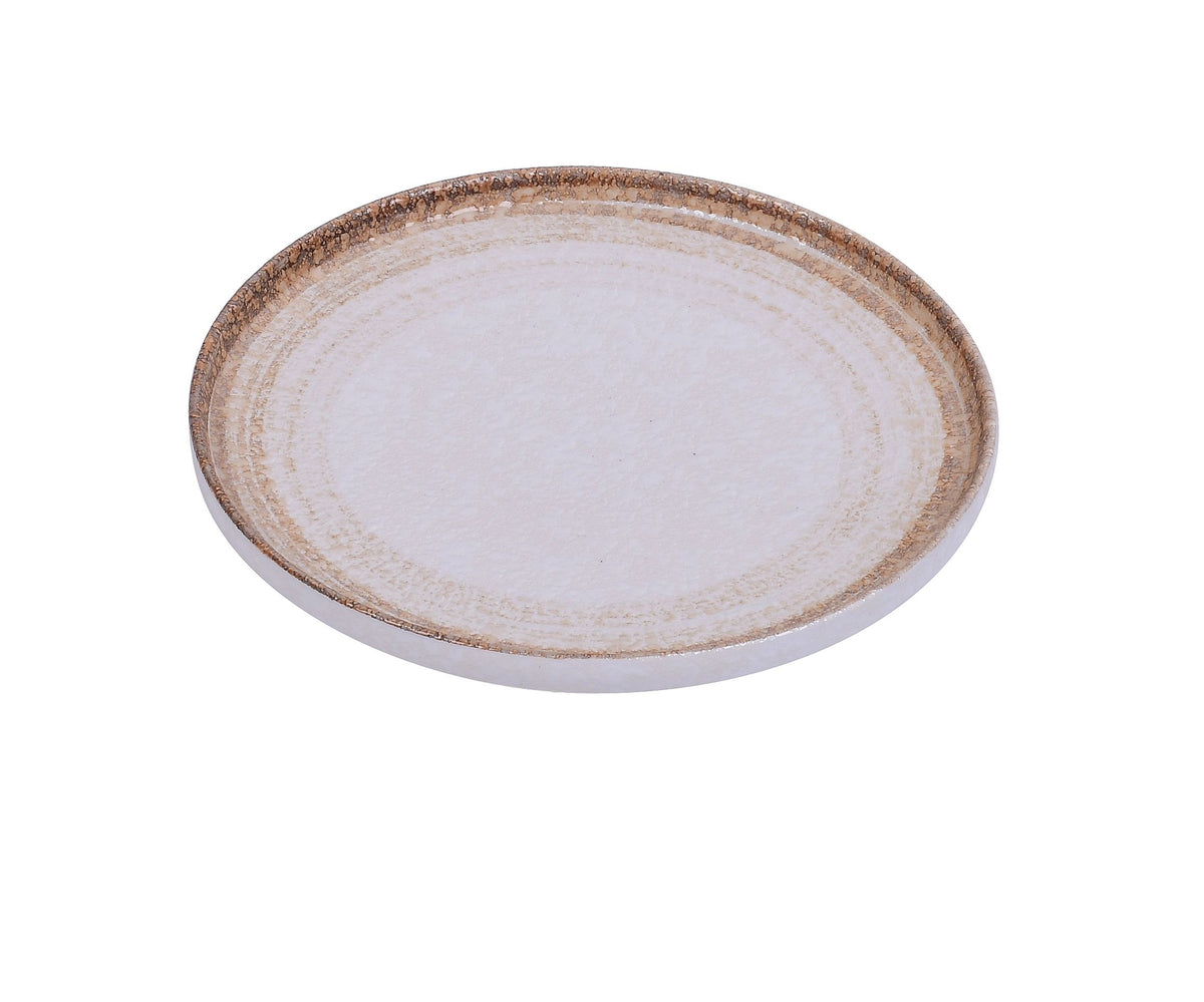 Yanco RO-2208 Round China Plate, 8" Dia x 1" H, White/Brown Glazed Porcelain, Dishwasher Safe - Case of 24
