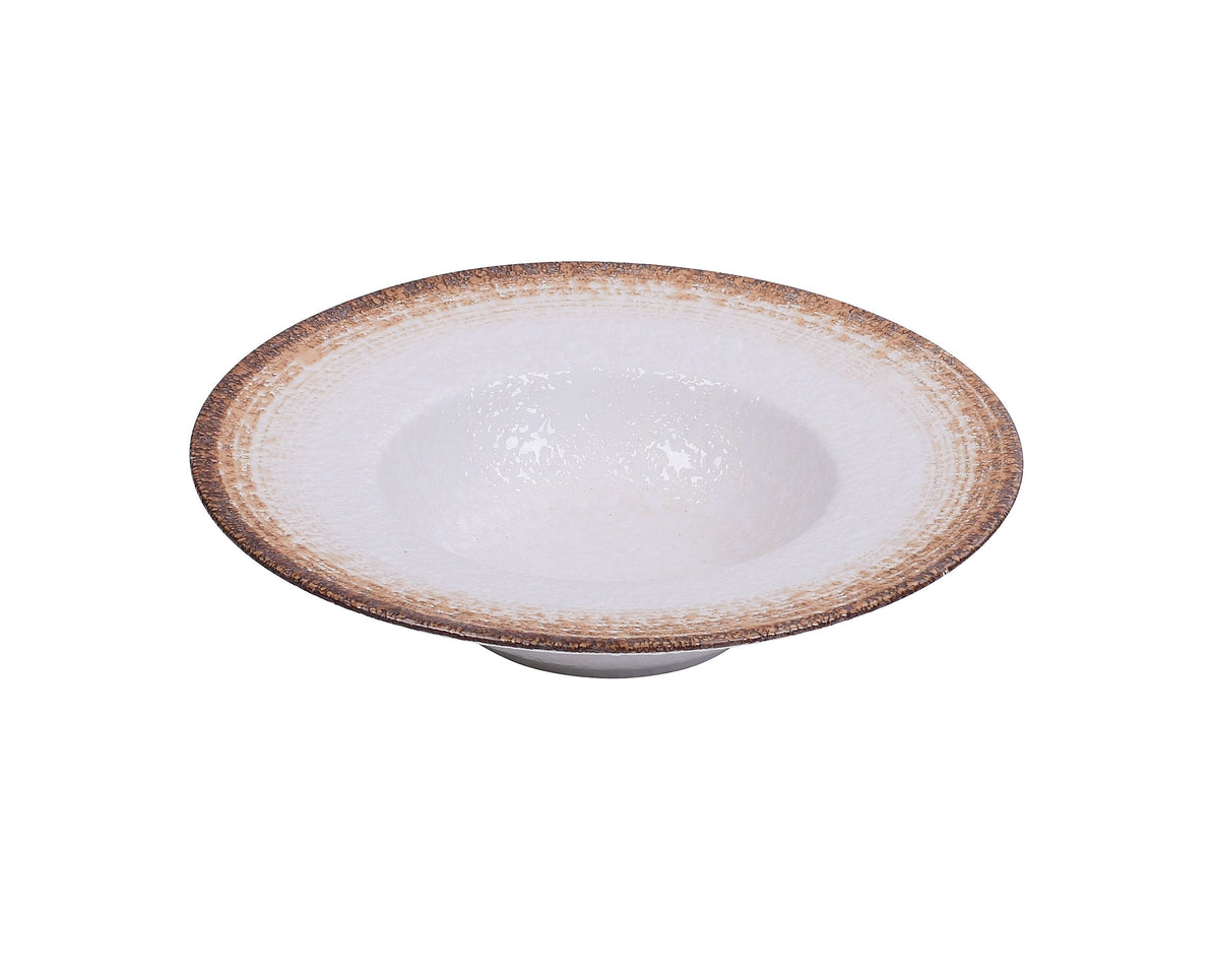 Yanco RO-2610 10-Oz Round Bowl, 9" Diameter, White/Brown Porcelain, Dishwasher Safe - Case of 12
