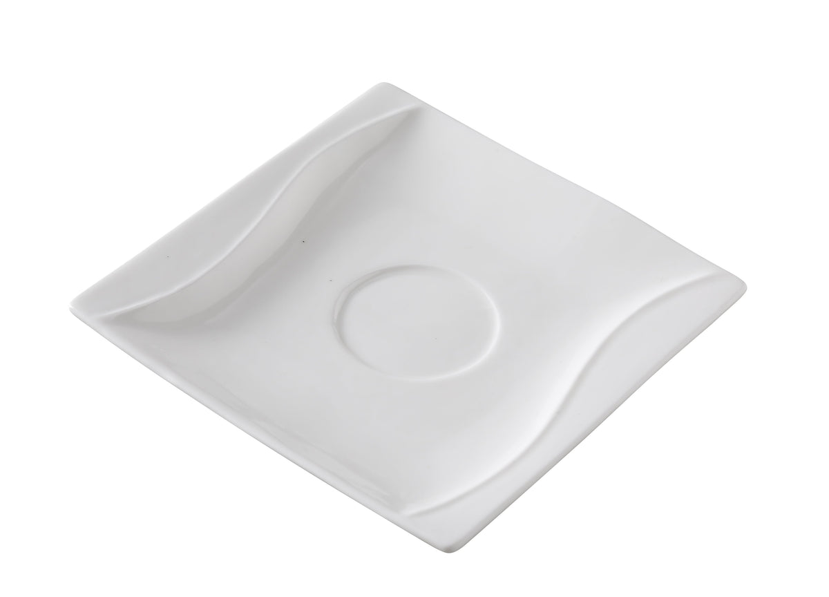Yanco SW-002 Sea Wave Saucer, 5-1/2" x 5-1/2" White Porcelain, Dishwasher/Oven/MW Safe - Case of 36