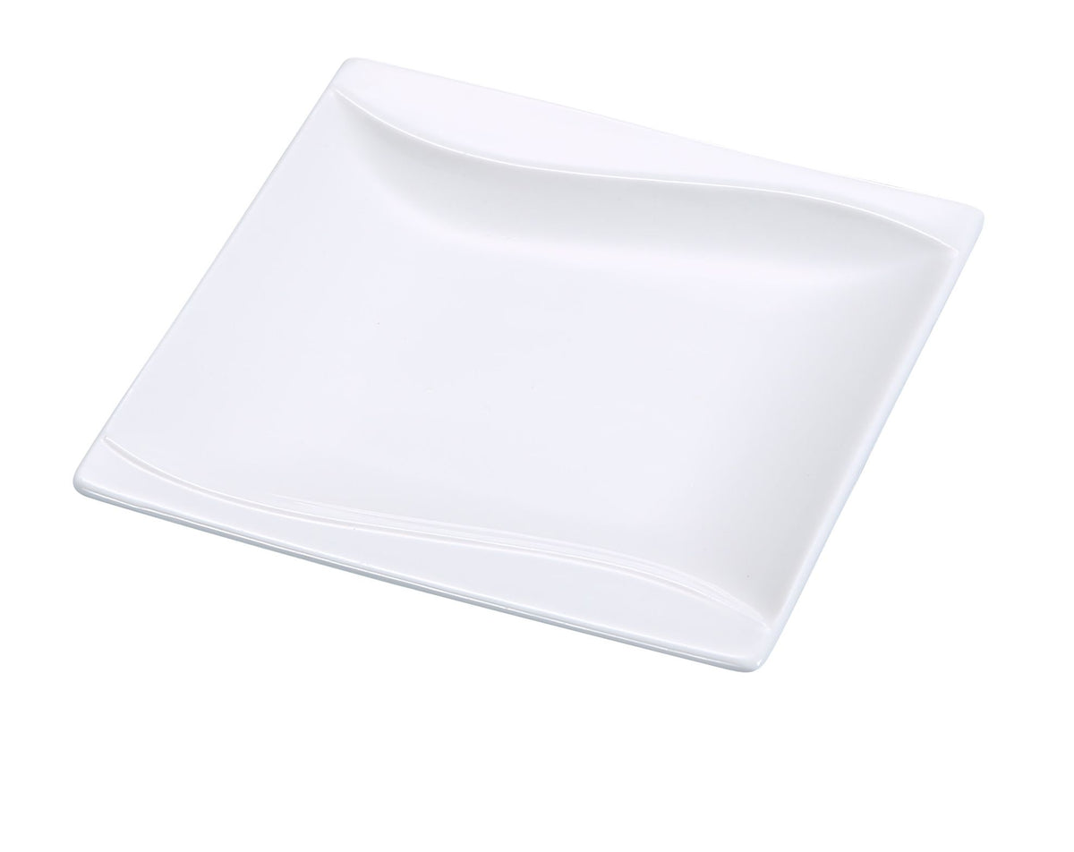 Yanco SW-105 Sea Wave Square Plate, 4-1/2" x 4-1/2" Bone Porcelain, Wavy Rim, Dishwasher Safe - Case of 48