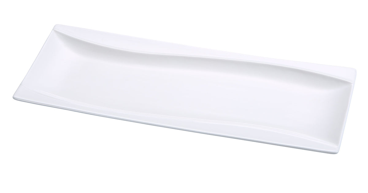 Yanco SW-212 Sea Wave Plate, 12" x 4-5/8" White Porcelain, Dishwasher & Microwave Safe - Case of 12
