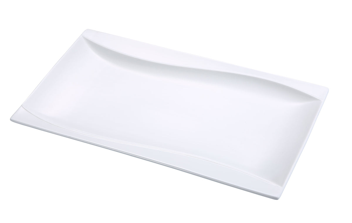 Yanco SW-216 Sea Wave Rect. Plate, 15-3/4" x 9-1/4", Bone White Porcelain, Dishwasher Safe - Case of 12