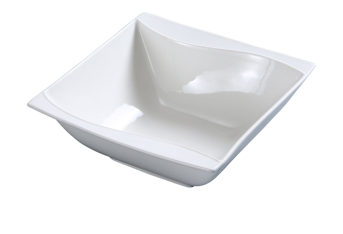 Yanco SW-507 Wave Square Salad Bowl 24 oz (6-3/4") White Porcelain Wavy Rim Dishwasher Safe - Case of 36