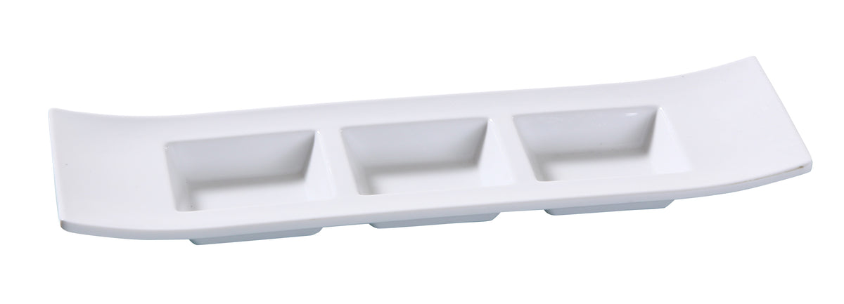 Yanco VE-012 - 11.5" X 3.5" White Melamine 3-Compartment Dish With 1.5 oz Wells - Case of 48