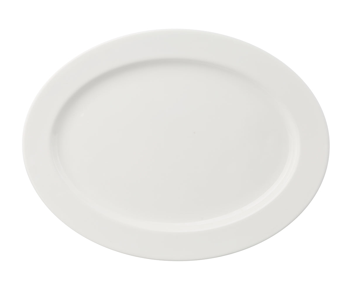 Yanco VS-215 Versailles Platter, 15.5" Dia x 10.75" H White China, Rim, Glazed Magnesia - Case of 12